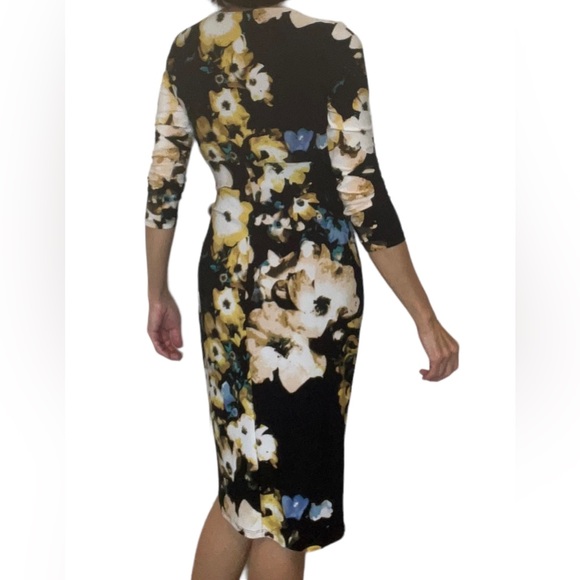 Ralph Lauren Black Yellow multi Floral Ruched Faux Wrap Dress V Neck Size 2 - Picture 5 of 17